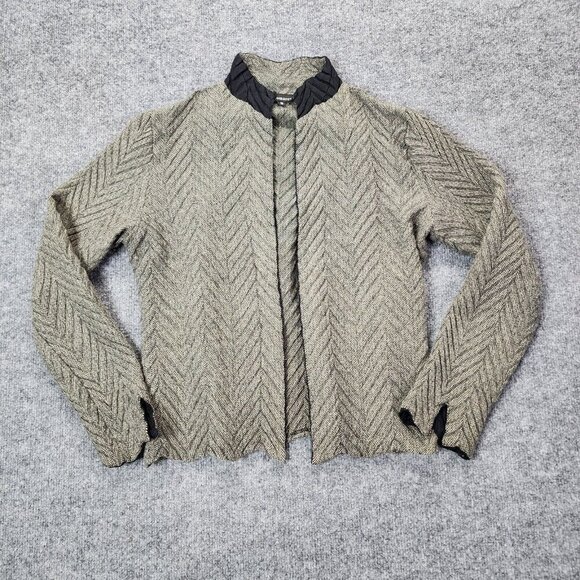 Komarov Sweater Jacket Women’s Small Black Gray Knit Herringbone - Picture 1 of 13